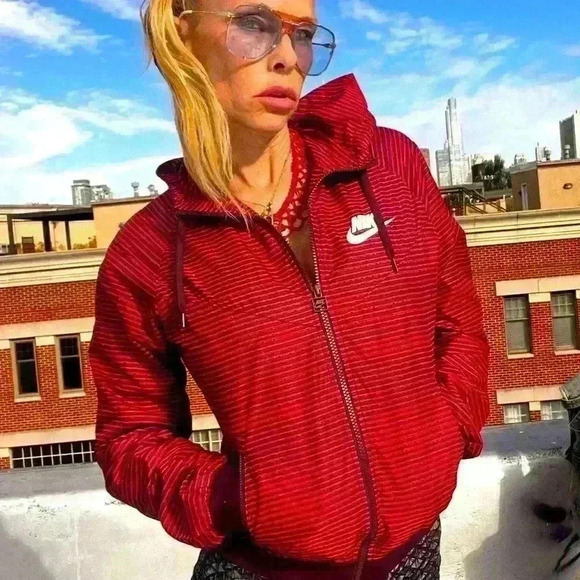 Nike Jackets & Blazers - NWOT Women running jacket striped maroon  zip up hoodie jacket small